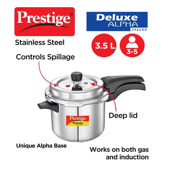 Deluxe Alpha Svachh Stainless steel Pressure Cooker, 3.5 L